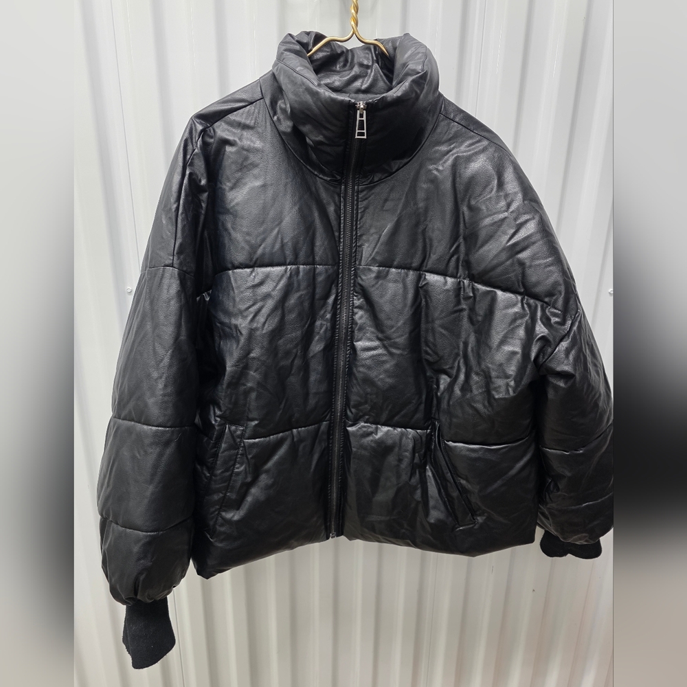 Eloquii Black Quilted Faux-Leather Bomber Jacket